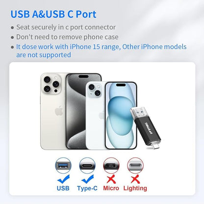 Thkailar USB C Flash Drive 256GB-USB Flash Drive with Type C and Type A 3.1 Port Compatible with Android Phone/PC/Mac Pro-Transfer Data(Black)