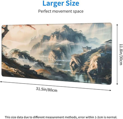 Large Mouse Pads Anime Landscape Mountain Wilderness Wonderland Non-Slip Rubber Base Gaming Mousepad, Keyboard and Mouse Pad with Stitched Edges,PC Desk Mat for Game,Work,Office(31.5"*11.8")