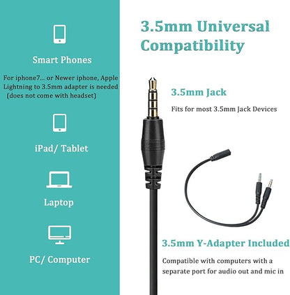 Callez 3.5mm Headset with Microphone Noise Cancelling for Cell Phone PC Laptop, Stereo Computer Headphones for iPhone Samsung Mac Call Center Office Skype, in-line Control, Clear Chat