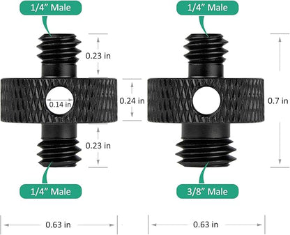 Camera Mount Screw 1/4" Male to 1/4" Male & 1/4" to 3/8" Tripod Screw Adapter with Hole 7 Pcs Set for Camera Tripod Mount Light Stand DSLR Equipped with Hex-L Key (Black)