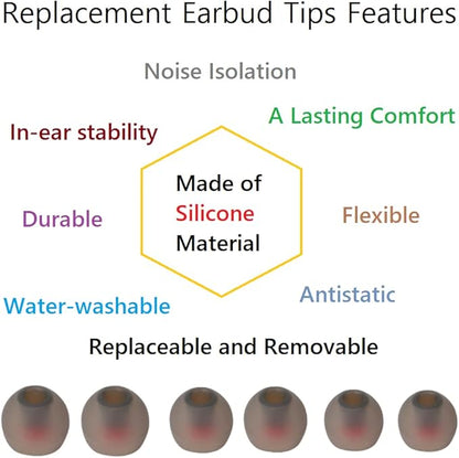 Earbud Tips Soft and Comfortable Silicone Ear Bud Replacement Pieces Fit Most in-Ear Headphones，Inner Hole 3.8mm -5.5mm，18 Pairs Black and Red S/M/L Replacement Earbud Tips