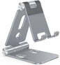 OMOTON Foldable Cell Phone Stand, C4 Portable Aluminum Phone Holder, Adjustable Phone Dock Cradle Compatible with iPhone 16/15/14 Pro Max, Samsung Galaxy, Small Tablets and Other Phones, Grey