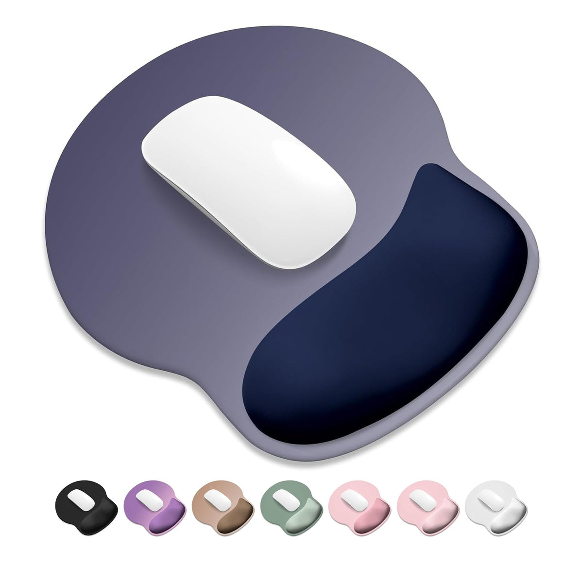 ITNRSIIET Ergonomic Mouse Pad with Wider Memory Foam Wrist Rest +17% - Curved Cushion Reduces Pressure 20%, Pain Relief, Non-Slip, Smooth, Cute Colors, 9.85 x 9 in, White