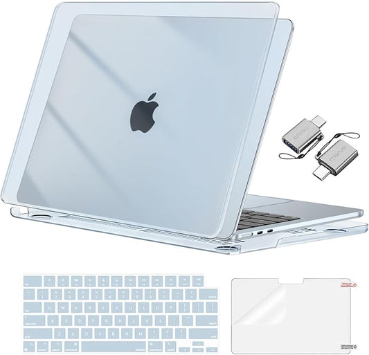 MOSISO Compatible with MacBook Air 13 inch Case M5 2026 M4 2025 M3 M2 2024-2022 A3449 A3240 A3113 A2681, Hard Shell&Keyboard Cover&Screen Film&Type C for MacBook Air 13.6 inch Case, Crystal Sky Blue