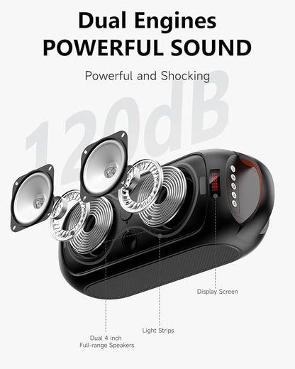 Portable Bluetooth Speakers with 120dB Loud Sound|Beat-Driven Light Show, 5 RGB Modes, Bluetooth 5.3, USB/TF/AUX/FM/Mic Input/TWS | Portable for Party, Camping, Tailgating, Backyard, Indoor Gatherings