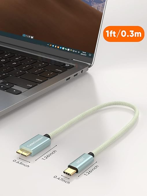 CableCreation 1FT USB C to Micro B Cable,10Gbps Speed External Hard Drive Braided,USB 3.1 Type C to Micro B Work for iPhone 15 Series,Seagate WD Westgate My Passport,MacBook Pro/Air, iPad/Tablet,Green