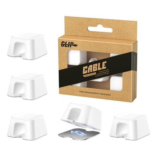 Maveek Magnetic Cable Clips, 5 Pack Square Cord Organizer with Magnets and Metal Plates, Silicone Cable Holders for USB C, HDMI, Ethernet, Charging Cords – Desk, Wall, Office & Car Use (White)
