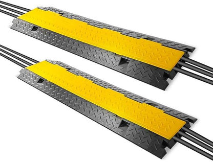 Pyle Ramp-3 Channel Rubber Floor Cord Concealer-Heavy Duty Cable Protector Wire/Hose/Pipe Hider Driveway Protective Covering Armor PCBLCO105X2 (Pair), One Size, Black and Yellow