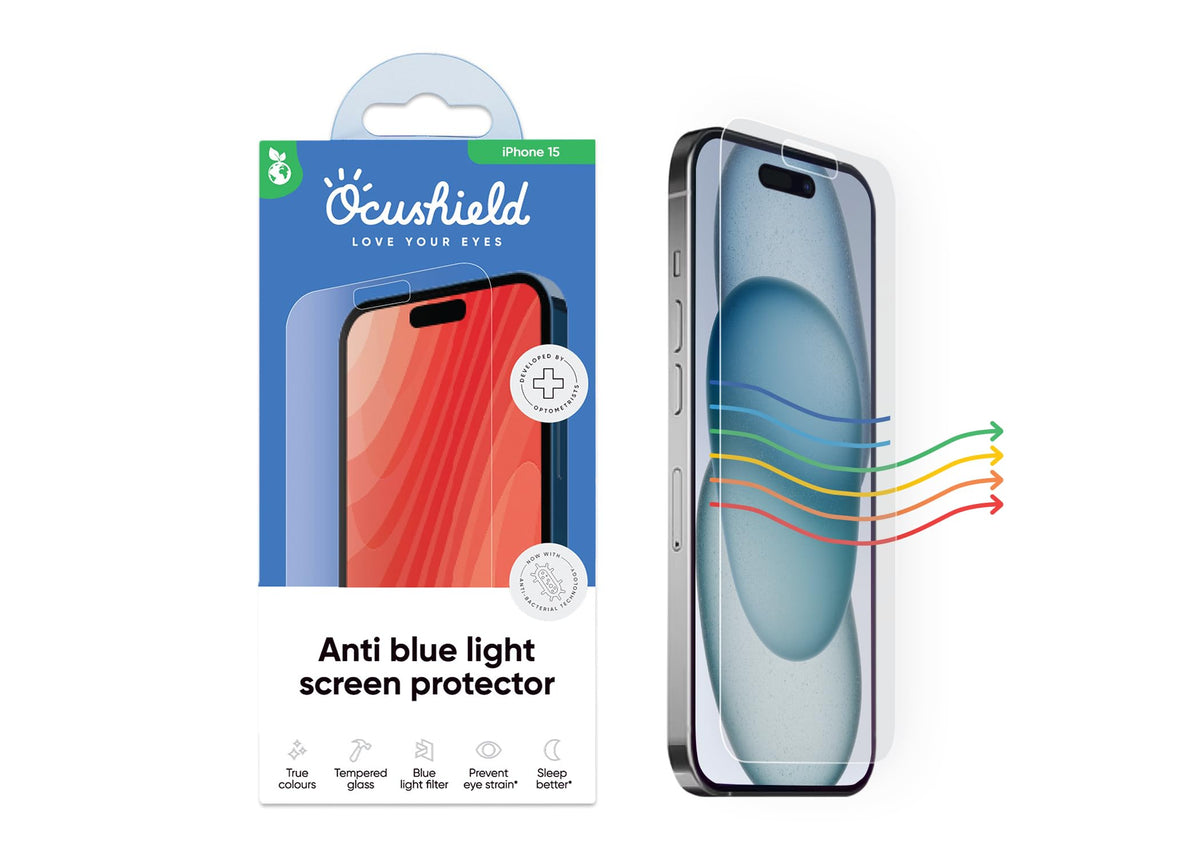 Ocushield Anti Blue Light Tempered Glass Screen Protector of iPhone 16 Plus (6.7")– Blocks Blue Light, Prevents Eye Strain & Helps You Sleep Better, 9H Hardness & Case Friendly