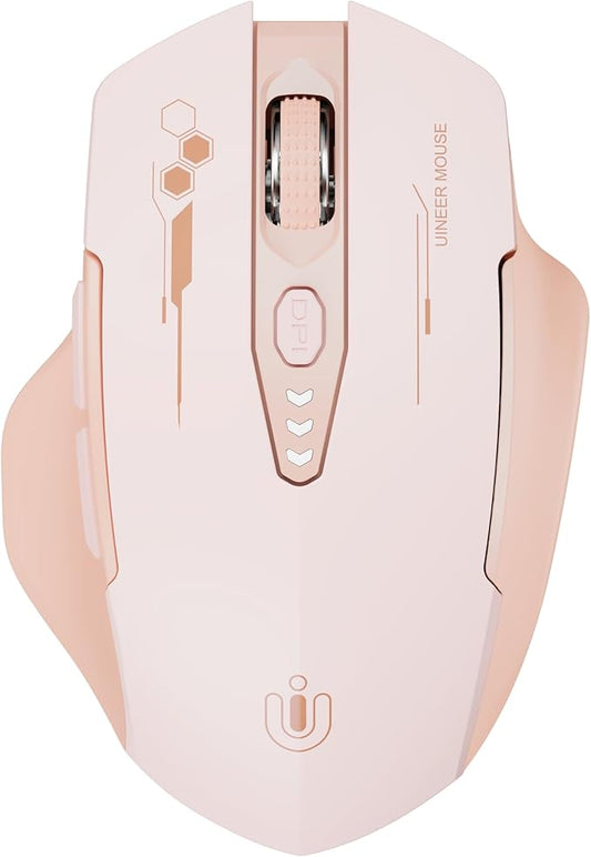 Uineer Wireless Bluetooth Mouse,[Upgraded] Rechargeable Computer Mice (BT 5.0/4.0+2.4G Hz) with Visible Battery Level, 4 Adiustable DPl, Portable PC Mouse for MacBook Chromebook,Pink