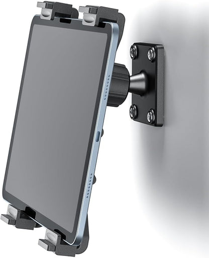 PLDHPRO Tablet Wall Mount, 360° Rotation Universal iPad Holder Stand Compatible with Galaxy Tab, Surface, Fire HD, e-Readers, 7-12.9'' Tablets for Kitchen, Bathroom, Warehouse, Drilled Screw Mounted