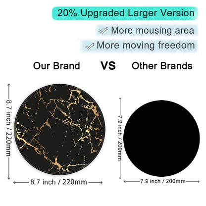 ITNRSIIET Round Mouse Pad with Stitched Edge Premium-Textured Waterproof Non-Slip Rubber Base Desktop Protection Mat Diameter 8.7 inches, Gold Texture Black Marble