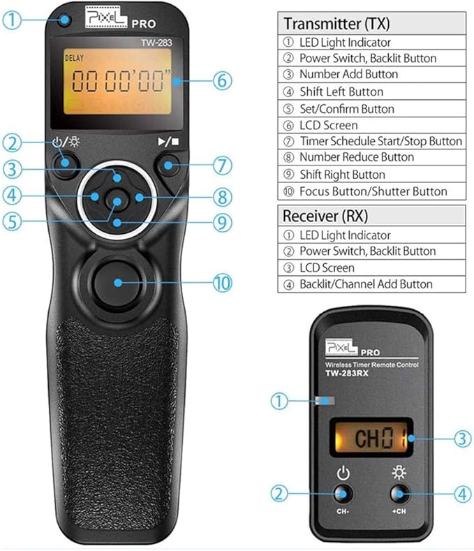 Pixel TW283-N3 Wireless Remote Shutter Intervalometer Compatible with Canon