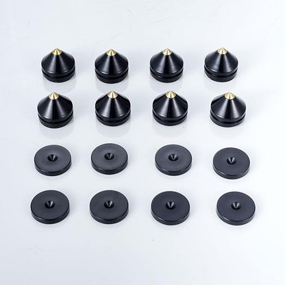 Speaker Spikes Floor Protectors 8pcs, Light Weight Shockproof Speaker Isolation Stand Feet for HiFi Amplifier, Subwoofer, DAC Recorder, Turntable, Cone Base Pad with Adhesive, Black