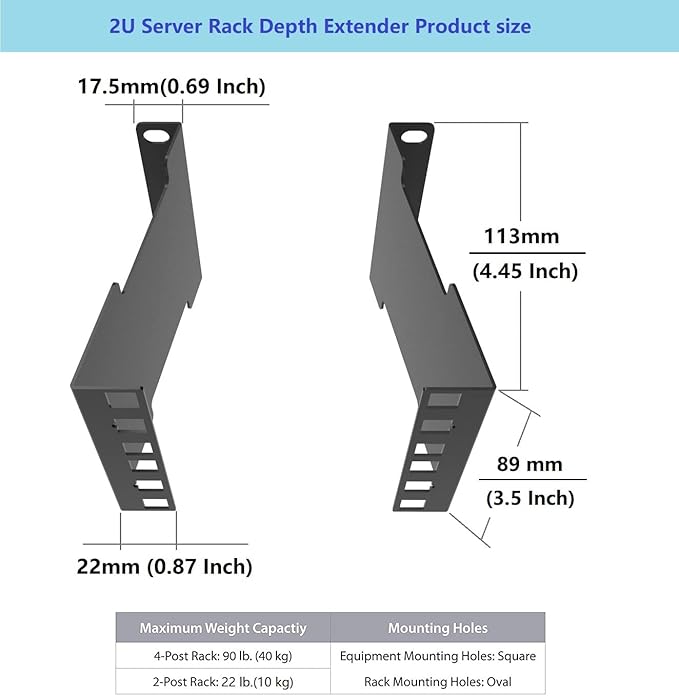 Jingchengmei 2U Server Rack Depth Extender - 4-Inch Deep -Recessed Rack Mount Adapter Kit for Network Rack (2UEXB)…