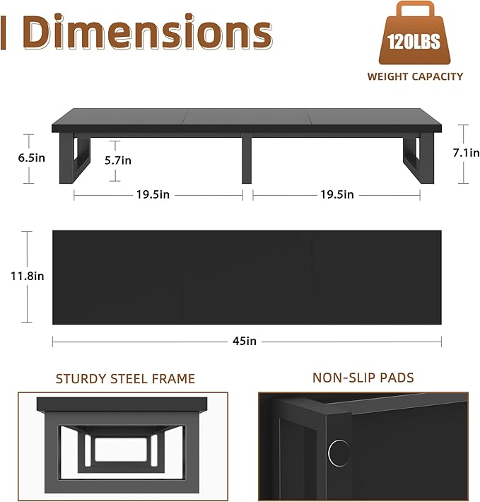 YAOHUOO 45" Large TV Riser for 32-60 inch TV, TV Riser Stand Shelf with Steel Legs, Tabletop TV Stand Riser for Home Office,Black