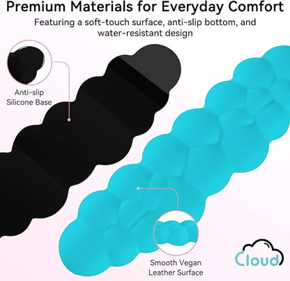 Cloud Wrist Rest for Computer Keyboard, 4-in-1 Memory Foam Leather Cloud Keyboard Wrist Rest and Mouse Pad Set with Ergonomic Support for Arm and Palm Cushion, Gaming/Work Setup, Scuba Blue