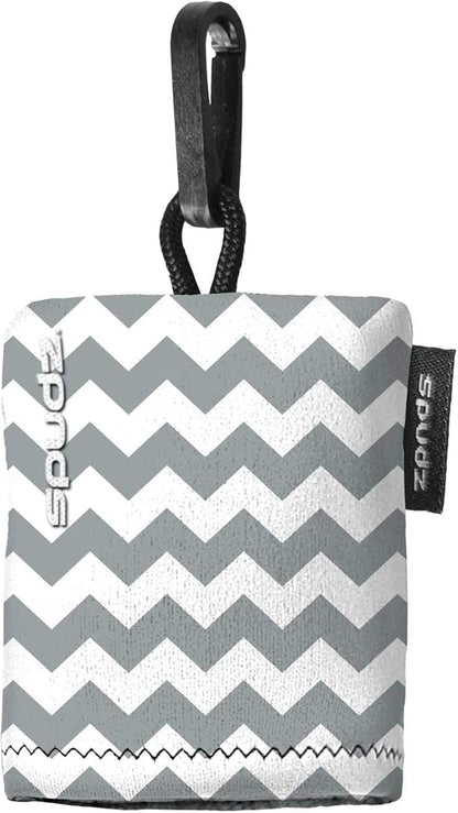 SPUDZ Classic Microfiber Lens Cleaner – Clip-On Pouch, Washable – for Binoculars, Scopes, Glasses, Screens | Gray Chevron, 6 x 6 Inch (3-Pack)