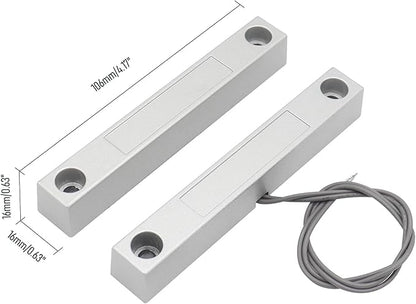 Magnetic Reed Switch Wired Surface Mount Normally Closed NC Contact Sensor Alarm Magnetic Door Switch with 2 Wires, Zinc Alloy Sliver, MC-58