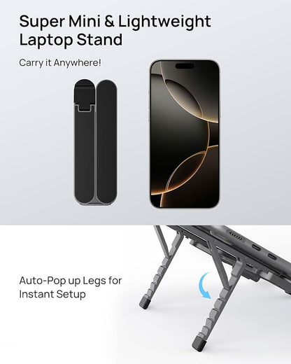 SODI [Ultra Compact] Foldable & Portable Laptop Stand for Desk, Lightweight Tablet Stand for Business Travel, Library, Cafe, 6 Level Height Ergonomic Aluminum Computer Holder for 10-16" Laptops