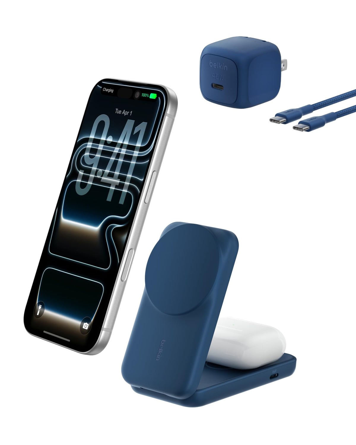 Belkin Qi2.2 25W Wireless 2 in 1 Foldable Fast Charging Station for iPhone