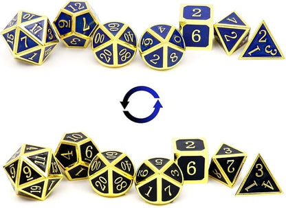 Haxtec Temperature Color Chaning Metal DND Dice Set Gold Blue Polyhedral D&D Dice Compatible with Dungeons and Dragons RPG-Gold Black Blue Shift