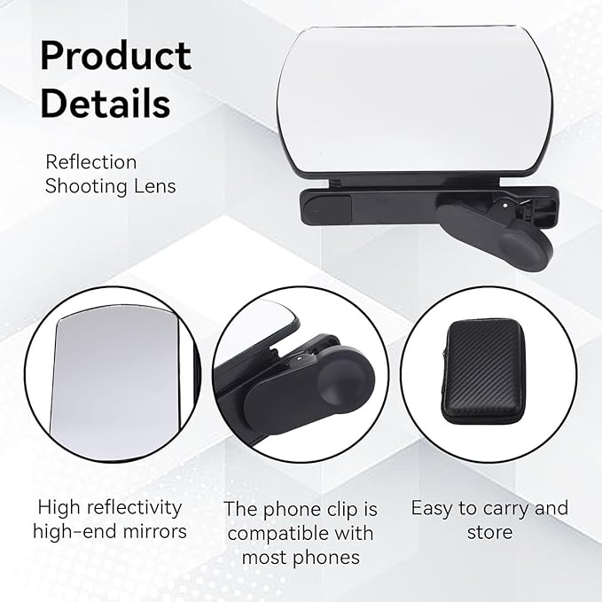 Mirror Effect Lens - Capture Stunning Reflections Instantly,Camera Mirror Reflection Clip for Back Camera Recording, Adjustable Hd Glass Phone Shooting Reflection Mirror (2pcs White)