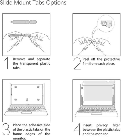 Privacy Filter Adhesive Strips and Slide Mount Tabs for Computer Monitors and Laptops - Replacement Kits