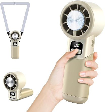 High-Speed Portable Handheld Turbo Fan with Ice Cooler, LED Display, 3600mAh Rechargeable Fan, Up to 9H Runtime, 90°Foldable Mini Fans for Travel, Commute, Outdoor, Gifts for Women Men