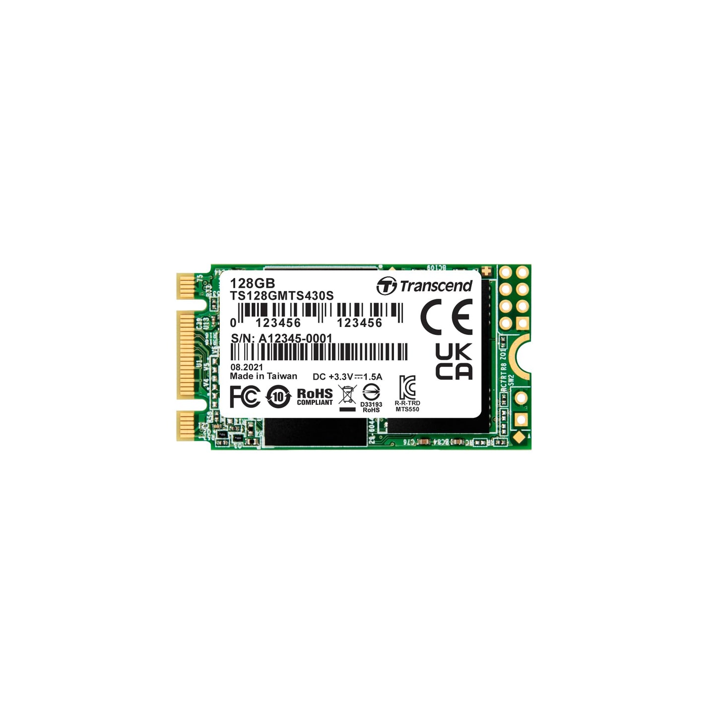 Transcend 128GB M.2 2242 SATA III SSD, MTS430S B+M Key with DRAM Cache, Up to 560MB/s, 3D TLC NAND Internal SSD for Ultrabook/Laptop/PC/Desktop, SLC Cache, LDPC Error Correction