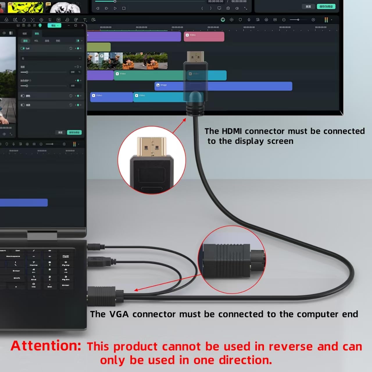 Kirzi VGA (Sources) to HDMI (Display) Cable 6ft with Audio, VGA Maleto HDMI Male Converter Cord Adapter Cable Compatible Witch Computer/Laptop to Monitor/TV, Desktop Laptop Projector to Monitor HDTV