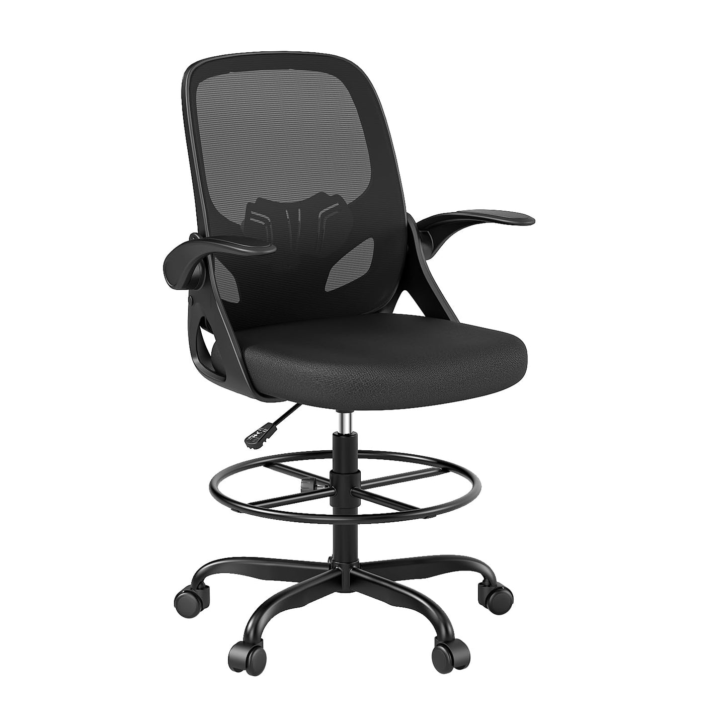 Kensaker Drafting Chair Tall Office Chair, Ergonomic Standing Desk Chair with Adjustable Foot Ring and Flip-up Armrests, Mesh Computer Chair for Art Studio, 300 LBS, Black