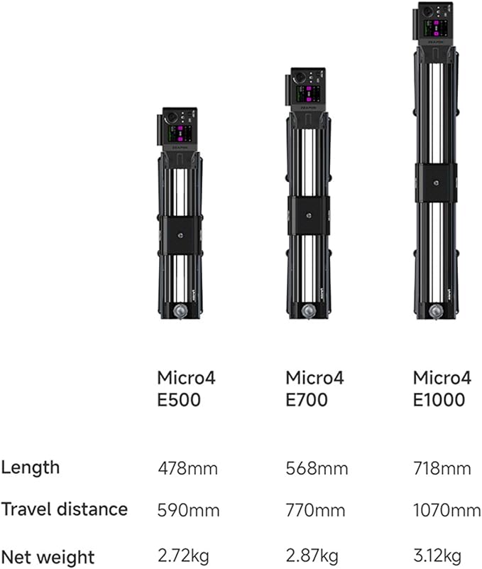 Zeapon Micro4 E500 Double Distance Motorized Camera Slider, High-Speed Low Noise Motor 10-26Lbs Payload, 27''/59cm Compact Slider with Carrying case, LCD Screen, App Control, Smooth Damping Design