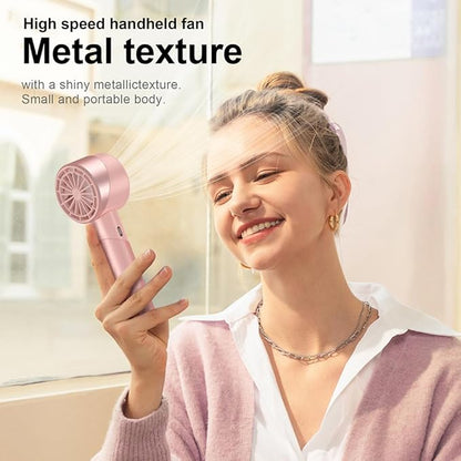 Handheld Fan, Mini Small Portable Turbo Fan, USB Type-C Rechargeable with 4 High Speeds Personal Fans, Max 16 Hours Working Time, Small Hand Fan for Travel, Camping, Office, Home, Outdoor - Pink