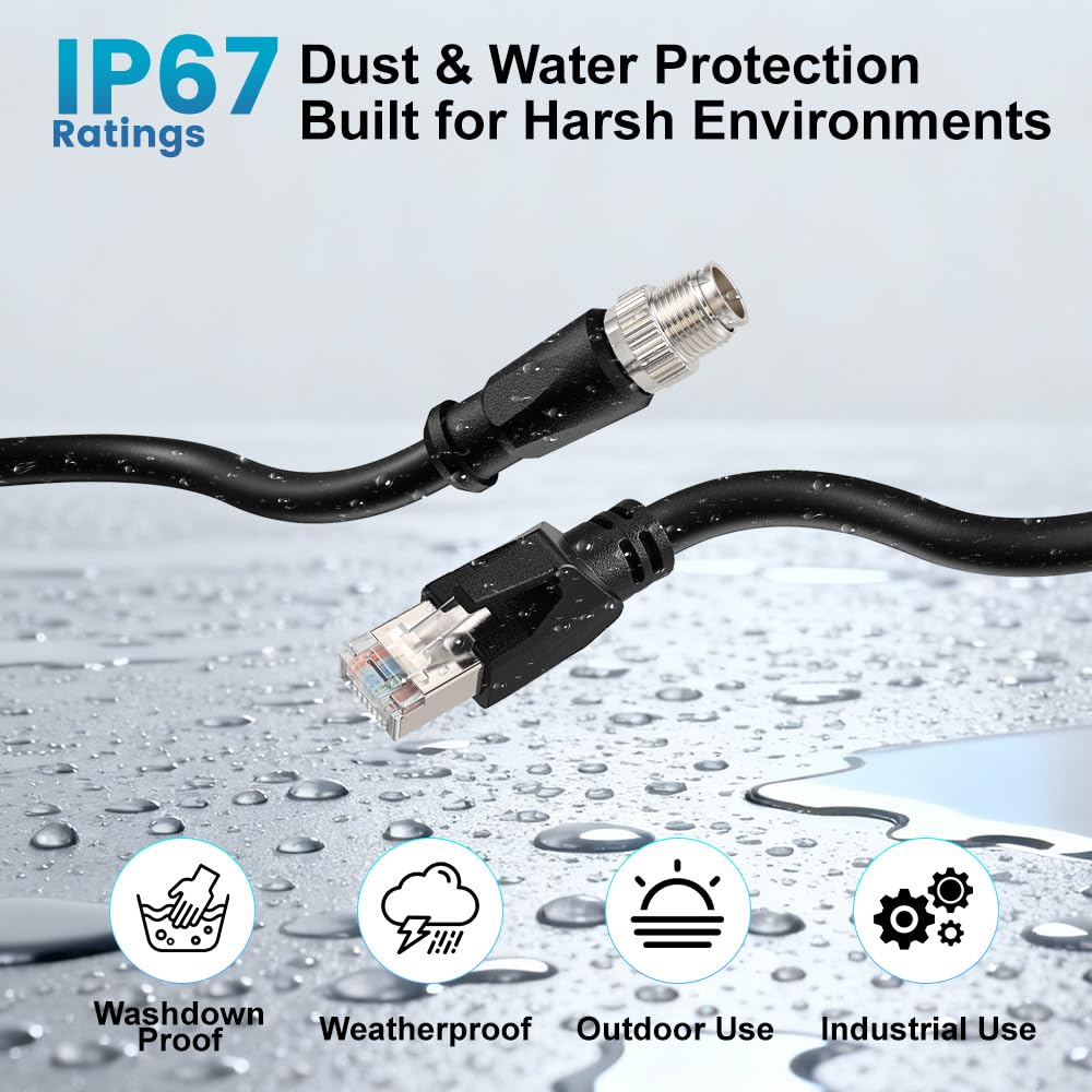 Alvin's Cables M12 8 Pin Male to RJ45 Shielded Ethernet Cable X Coded 8 Position Cat6a Cable for Cognex Industrial Camera 3.2ft/1M