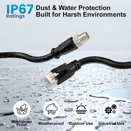 Alvin's Cables M12 8 Pin Male to RJ45 Shielded Ethernet Cable X Coded 8 Position Cat6a Cable for Cognex Industrial Camera 3.2ft/1M