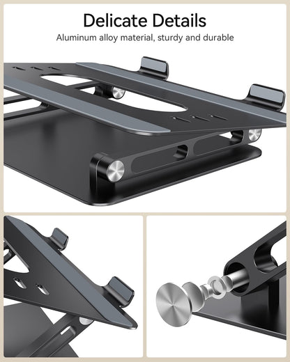 Orlian Foldable Aluminum Laptop Stand Up to 17.3" Laptops, Height Adjustable Portable Ergonomic Computer Holder, Space Saving Desk with Heat Dissipation. Compatible with MacBook/Dell/HP etc, Black