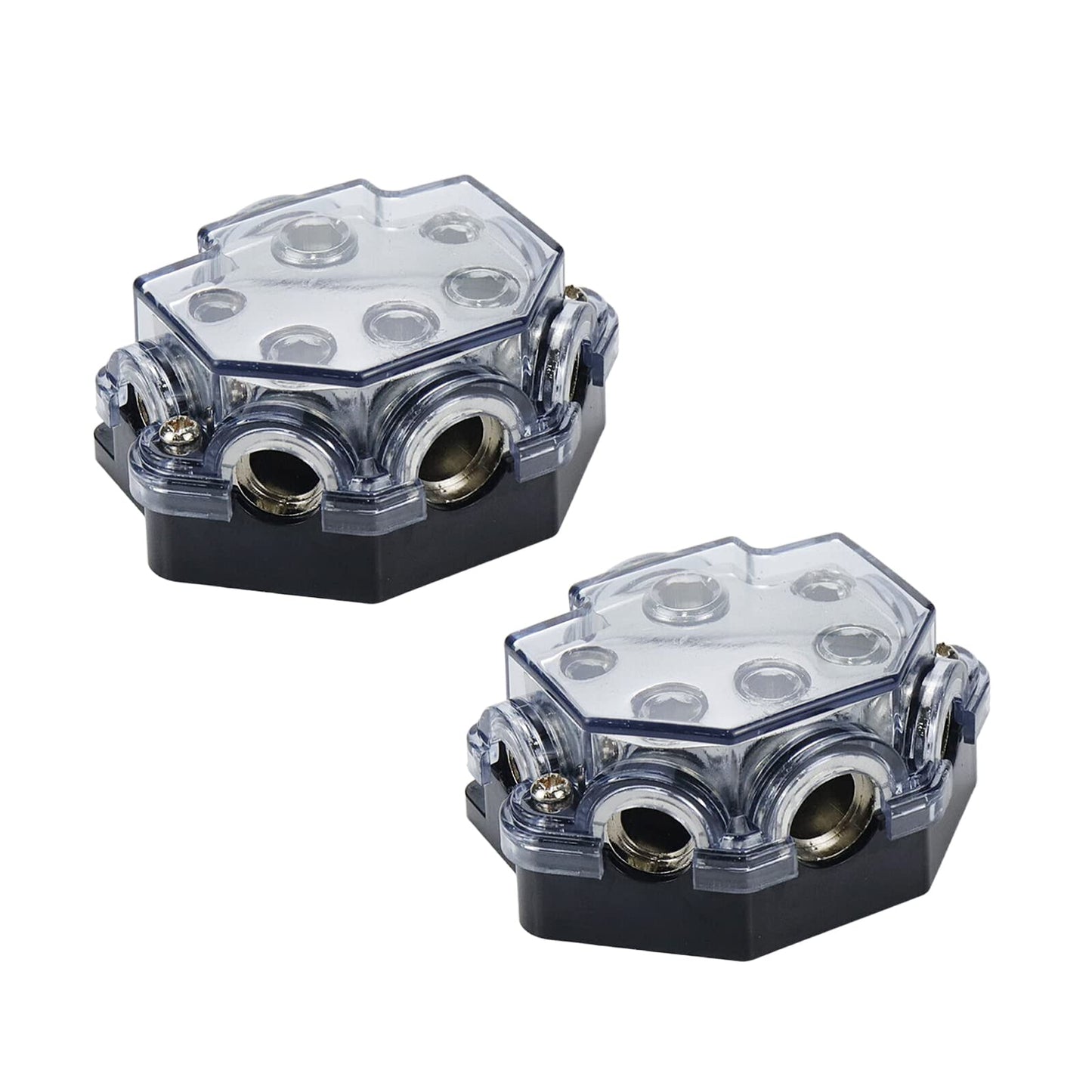 S SYDIEN 2pc Power Distribution Block Car Audio 1 in 5 Ways Out Car Audio Distributions Block 0 Gauge Input 2/4/8 Gauge Out Ground Cable Splitter Distribution Blocks for Automotive