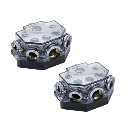 S SYDIEN 2pc Power Distribution Block Car Audio 1 in 5 Ways Out Car Audio Distributions Block 0 Gauge Input 2/4/8 Gauge Out Ground Cable Splitter Distribution Blocks for Automotive