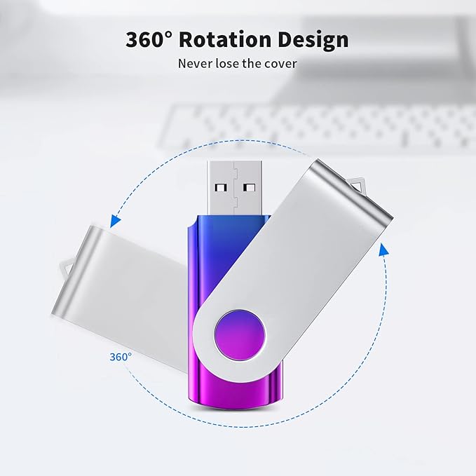 ABLAZE 64GB Flash Drive 2 Pack, USB 2.0 Thumb Drives with Lanyards Swivel USB Memory Stick 64GB（Green and Purple
