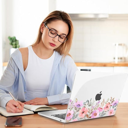 Teryeefi for MacBook Air M4 M3 M2 13 inch Case fits Model A3240 A3113 A2681, Hard Shell for MacBook Air 13.6" 2022-2025 Released Case with Keyboard Cover+Screen Protector, Pink Flower Garden-A