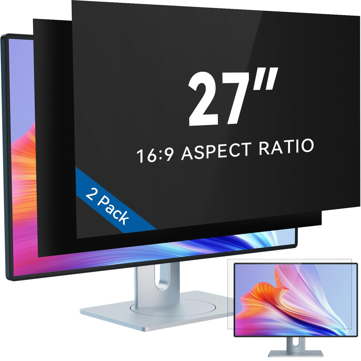 IPROKKO [2-Pack] 23.8 Inch Computer Privacy Screen Filter for 16:9 Widescreen Monitor, Removable 23.8in Anti Blue Light Glare Privacy Shield, Anti Spy Security Protector for Hp Dell Asus Acer Samsung