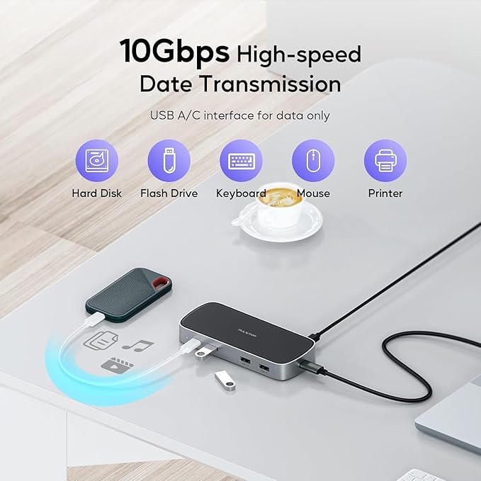3 HDMI Triple USB C Docking Station, PULWTOP Laptop Docking Station Dual 4K Display for MacBook M1/M2/M3/Windows, Universal USB C Dock with Power Adapter, PD, 10Gbps USBC/A Data,2 USB-A 2.0, Ethernet