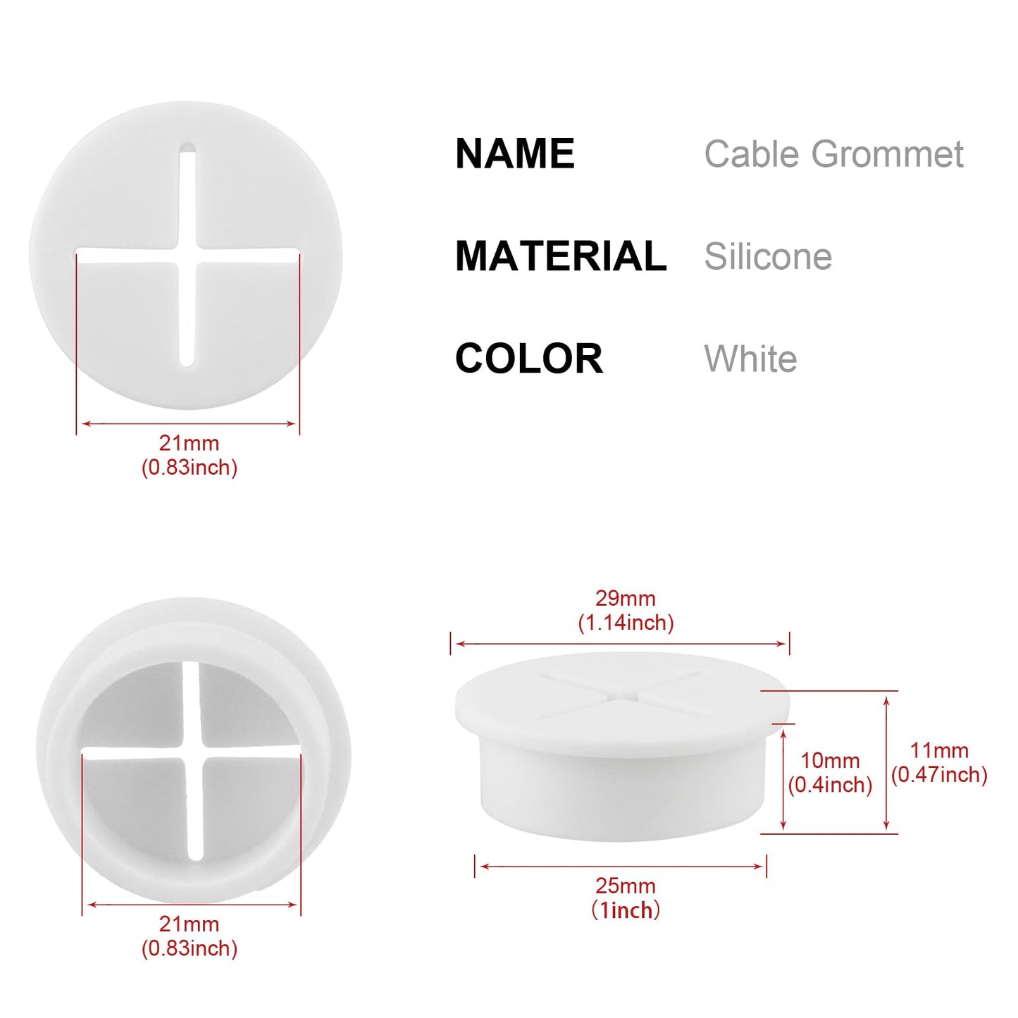 Desk Grommet,1 Inch Flexible Rubber Grommets, Silicone Cable Cord Grommet Wire Hole Cover for Desk, Table and Other Furnitures(12Pack)