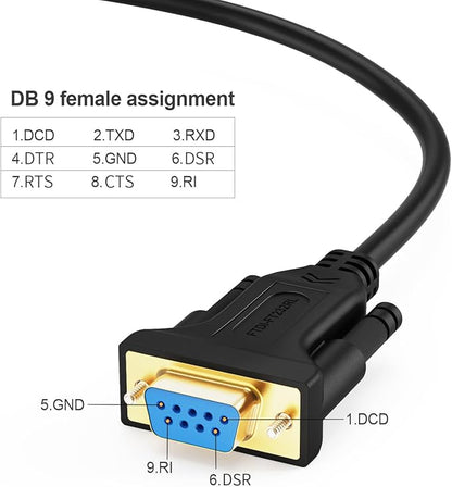 CableCreation USB to RS232 Serial Adapter (FTDI Chipset), USB to RS232 Gold Plated DB9 Serial Converter Cable for Windows 11, 10, 8.1, 8, 7, Vista, XP, 2000, Linux and Mac OS X, macOS, 6.6 Feet/2M