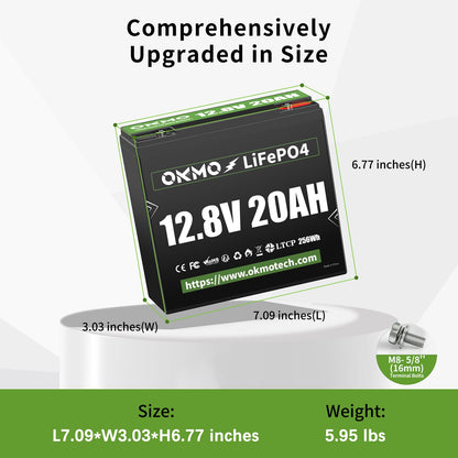12V 20Ah Lithium LiFePO4 Battery, 4000+ Deep Cycles Rechargeable Battery for Kayak Fish Finder, Lighting, Back-up Power and Radio