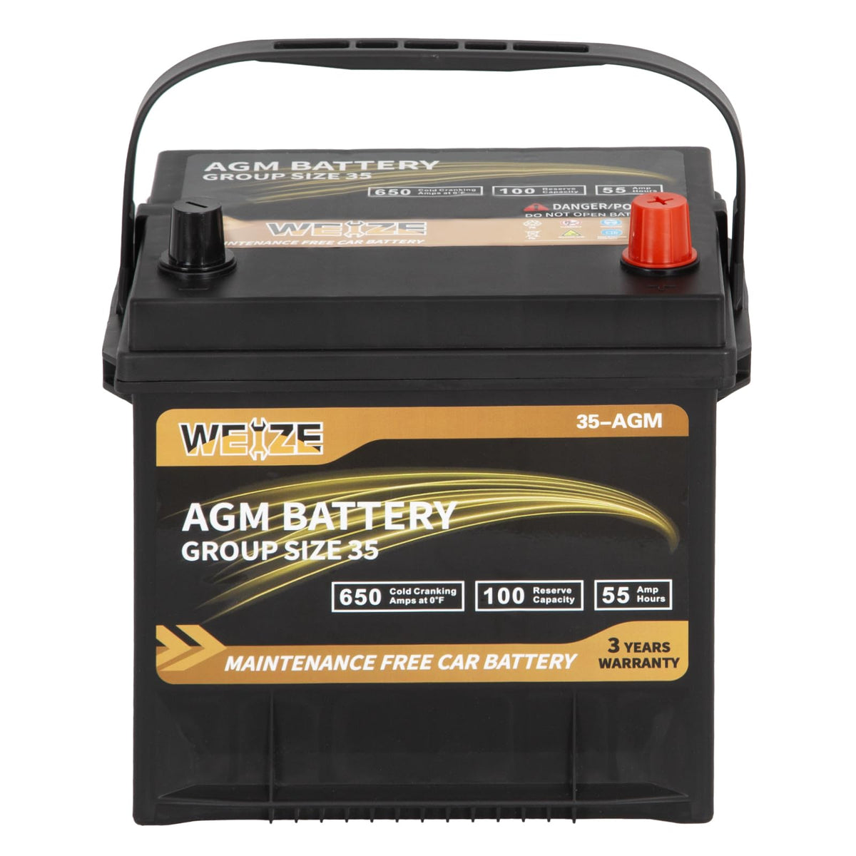 Weize Platinum AGM Battery BCI Group 47-12v 60ah H5 Size 47 Automotive Battery, 100RC, 680CCA, 36 Months Warranty, Dimensions 9.52" L x 6.89" W x 7.48" H