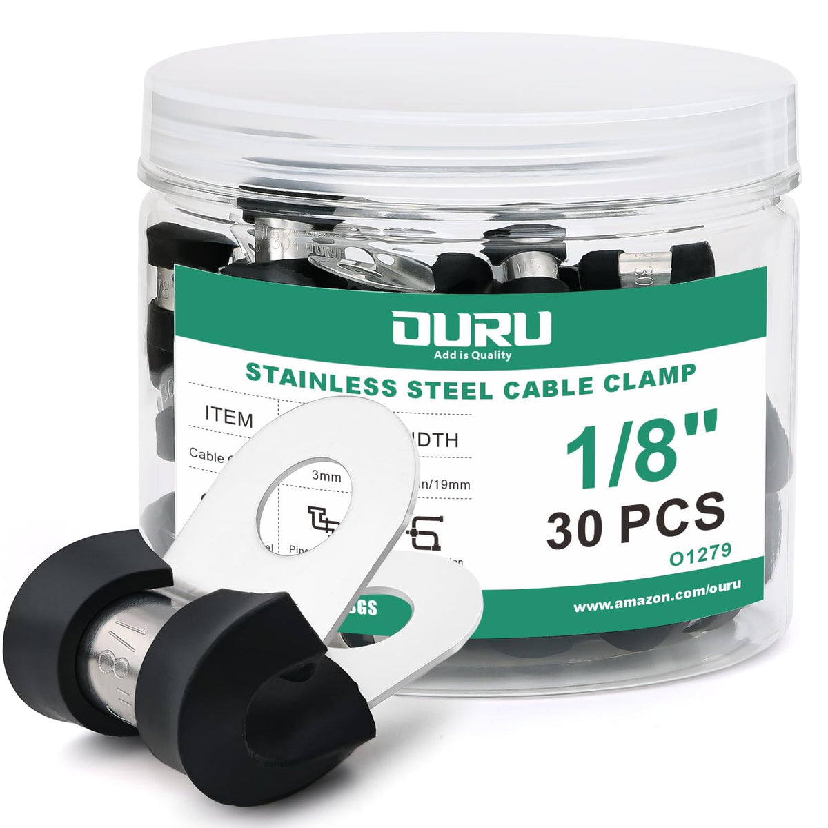 OURU 5/16 Inch Cable Clamps, Rubber Coated Insulated Clamps, 30pcs, 8mm