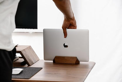 Oakywood Vertical Laptop Stand Wood - Adjustable Wooden Dock for Desk, Compatible with All MacBook Pro, MacBook Air, iPad, Handmade Walnut Oak Wood, Computer Stand, Laptop Holder