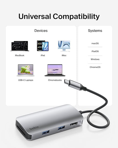 Belkin USB-C Hub, 5-in-1 Multiport Adapter - USB-C Docking Station with 4K HDMI, 2 x USB-A Ports, SD Card Slot, & MicroSD Card Slot for MacBook Pro, Air, iPad Pro, XPS, and More